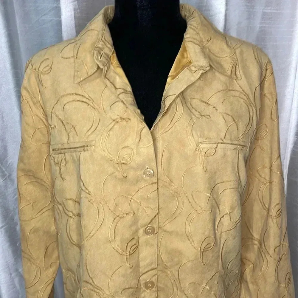Sag Harbor Women’s 16 Long Sleeve Button Down Golden Suede Embroidered Shirt